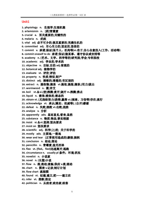2019人教版新教材高中英语选择性必修一全册词汇表