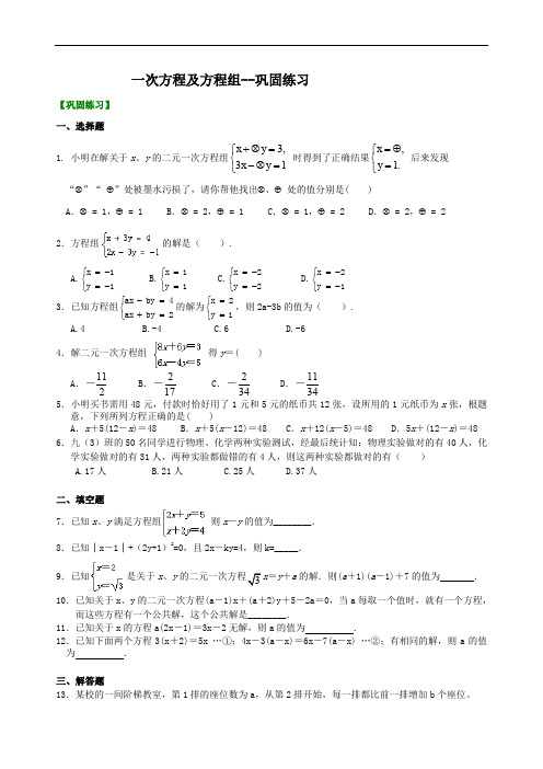 数学弱项专练9：一次方程及方程组(巩固练习篇)