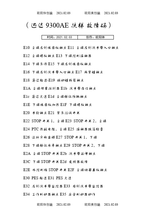 迅达扶梯9300AE故障代码之欧阳体创编