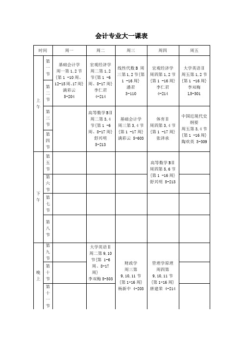 会计大一、大二课表