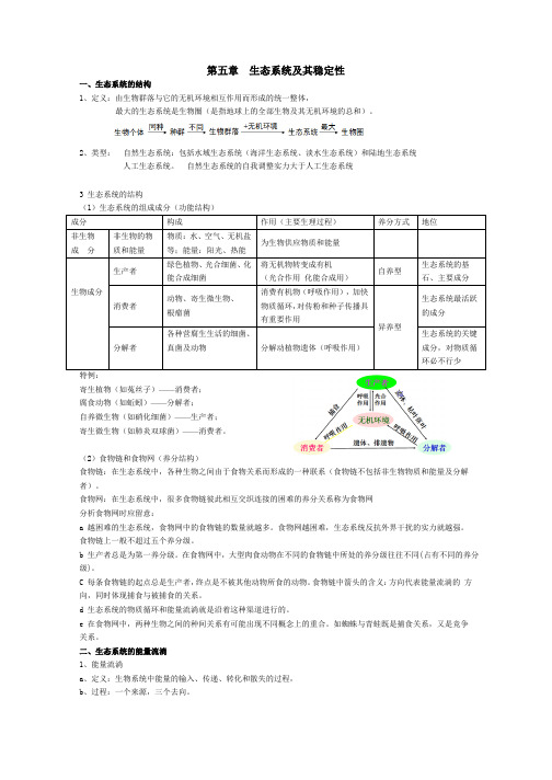 高中生物必修三第五章生态系统及其稳定性知识点