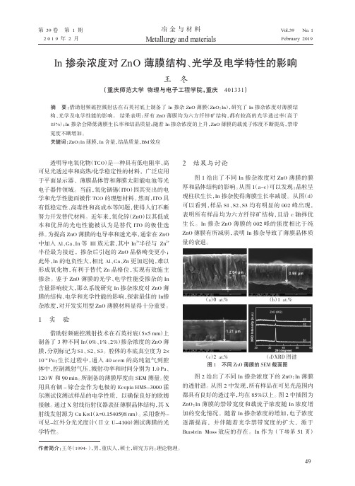 In掺杂浓度对ZnO薄膜结构、光学及电学特性的影响