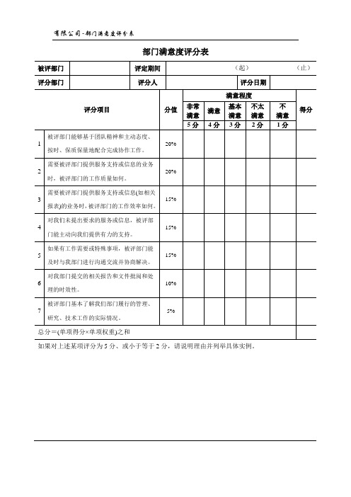 部门满意度评分表