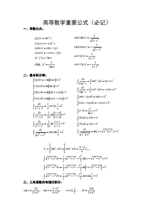 高等数学重要公式(必记)