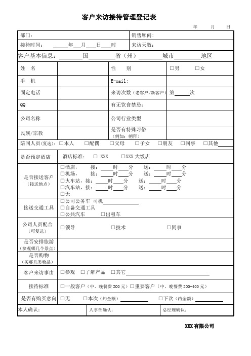 客户来访接待管理登记表