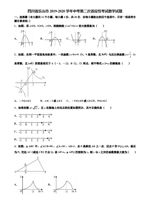 四川省乐山市2019-2020学年中考第二次适应性考试数学试题含解析