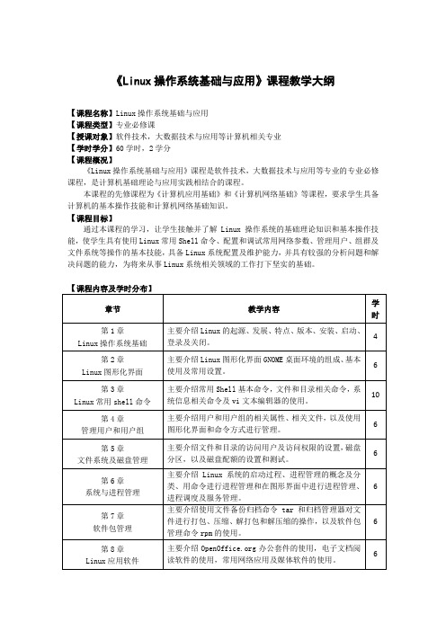 Linux操作系统基础与应用-教学大纲