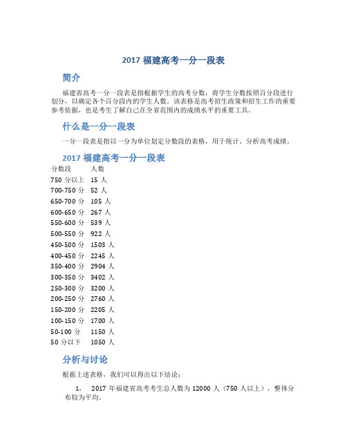 2017福建高考一分一段表