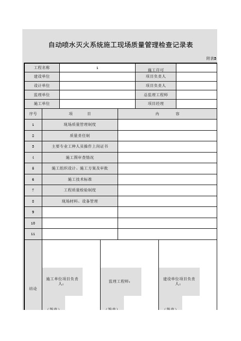 【工程常用表格】自动喷水灭火系统施工现场质量管理检查记录表