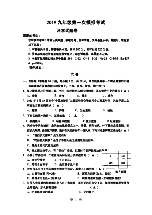 2019九年级第一次模拟考试精品文档9页