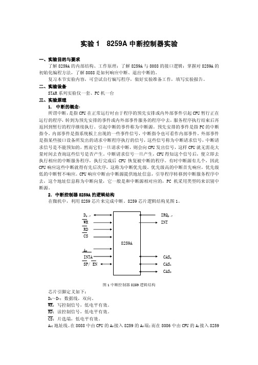 实验1  8259A中断控制器实验