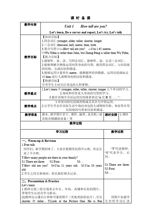 部编PEP版小学英语六年级下册第一单元教案(单元备课+课时备课)