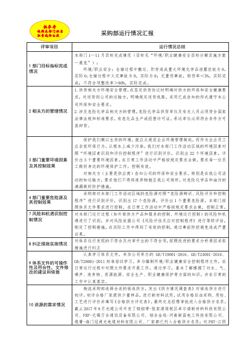 采购部门体系运行汇报