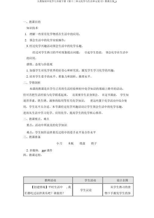 人教版初中化学九年级下册《第十二单元化学与生活单元复习》教学设计_1