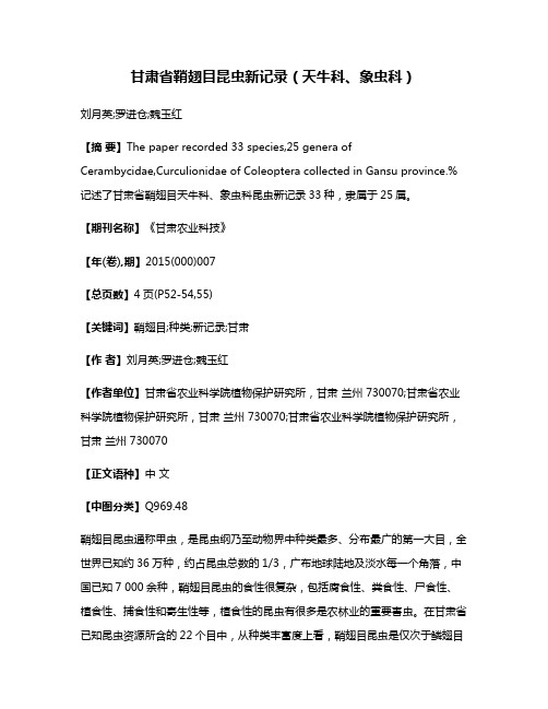 甘肃省鞘翅目昆虫新记录（天牛科、象虫科）