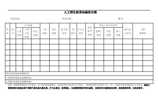人工挖孔桩旁站验收台账