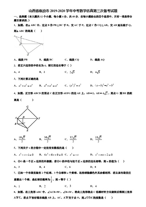 山西省临汾市2019-2020学年中考数学仿真第三次备考试题含解析