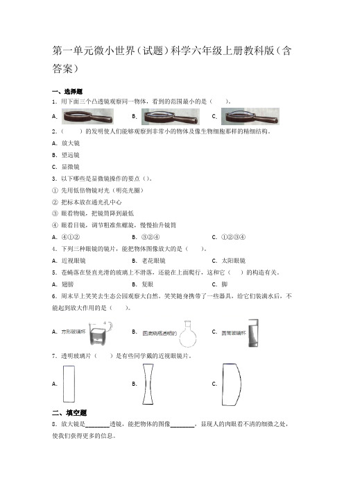 教科版小学科学六年级上册第一单元 微小世界检测试题