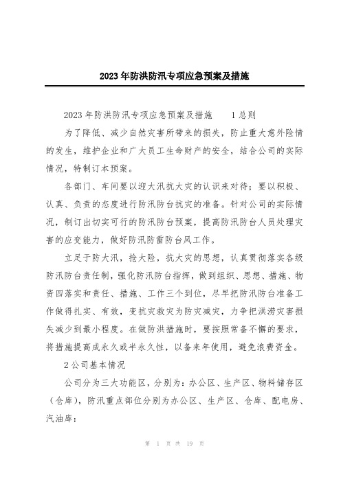 2023年防洪防汛专项应急预案及措施