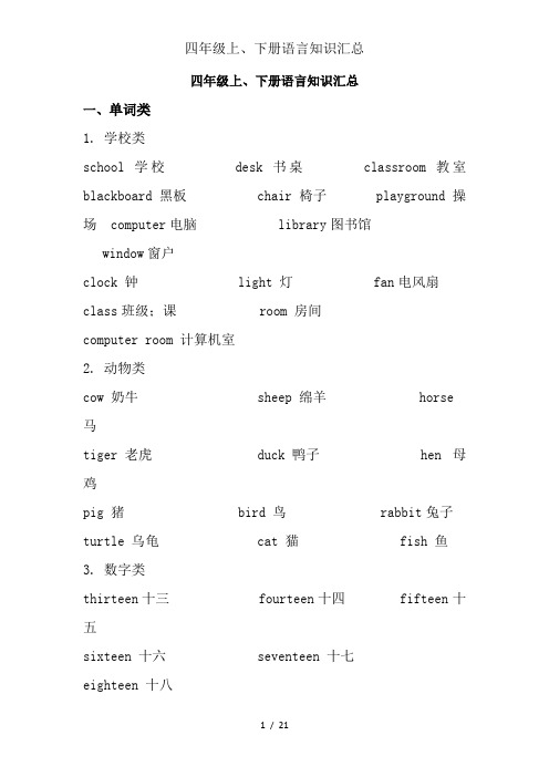 四年级上、下册语言知识汇总