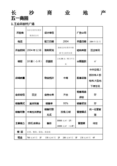 长沙商业地产五一商圈表格.格式