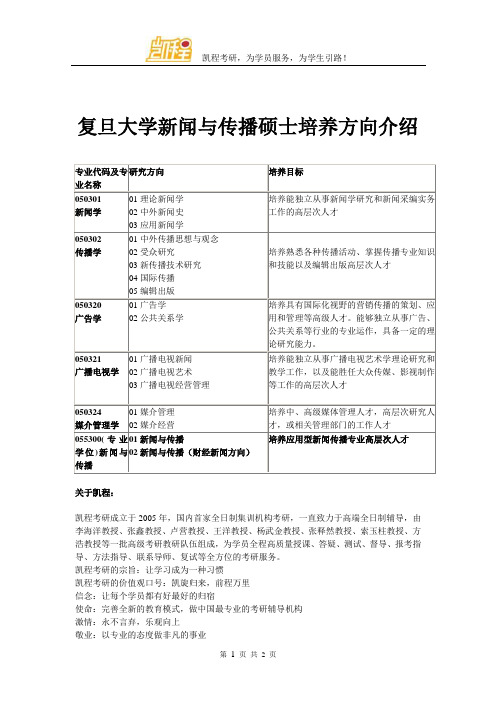 复旦大学新闻与传播硕士培养方向介绍