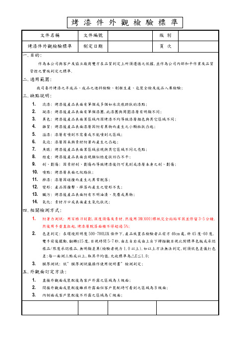 烤漆件外观检验标准