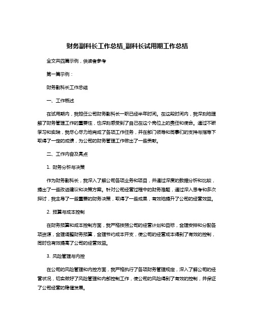 财务副科长工作总结_副科长试用期工作总结