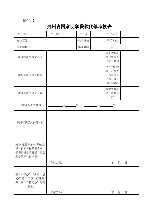 贵州省学费补偿国家助学贷款代偿考核表