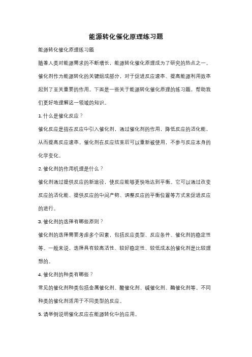 能源转化催化原理练习题