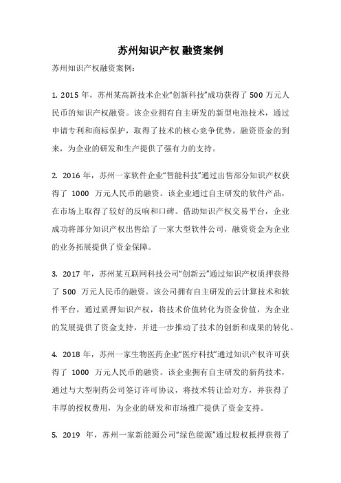 苏州知识产权 融资案例