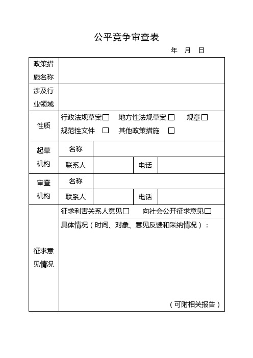 公平竞争审查表