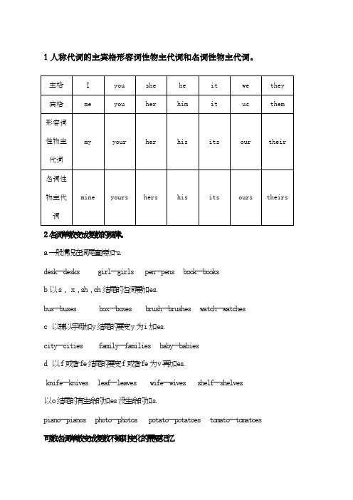 人称代词的主宾格形容词性物主代词和名词性物主代词