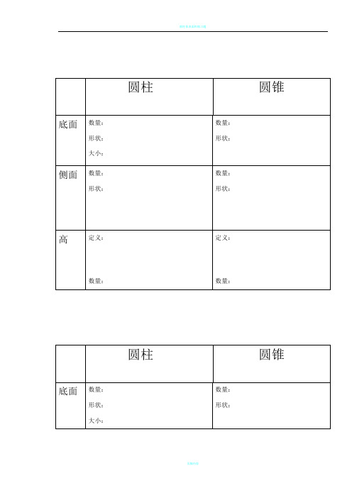 圆柱和圆锥的特点表格