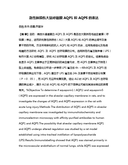 急性肺损伤大鼠呼吸膜 AQP1和 AQP5的表达