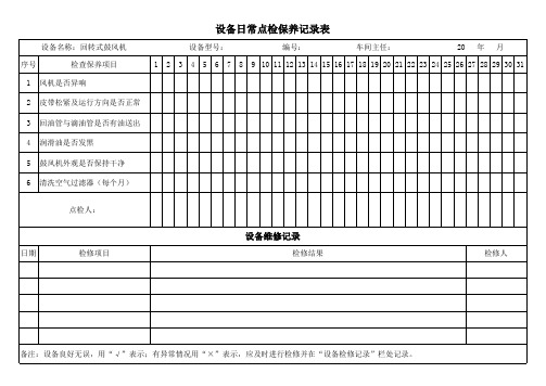 回转式鼓风机日常点检保养记录表