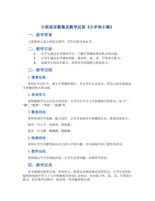 小班语言教案及教学反思《小手和小脚》