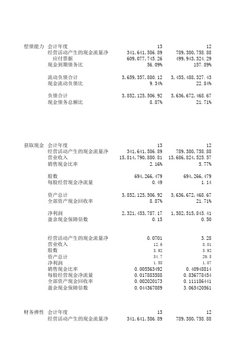 云南白药现金流量表