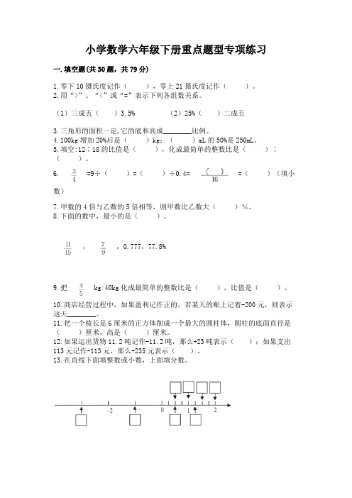 小学数学六年级下册重点题型专项练习带答案【能力提升】