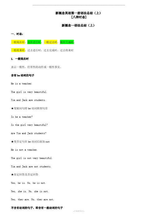 新概念英语第一册语法总结[八种时态][句型和语法]