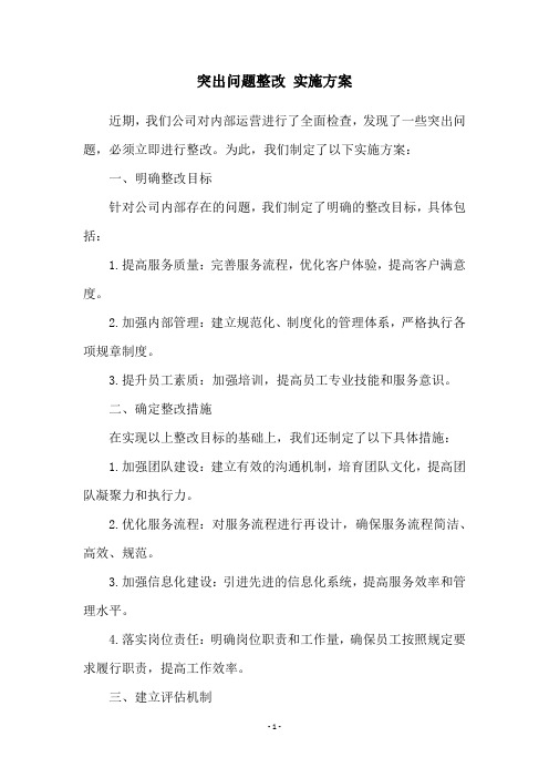 突出问题整改 实施方案