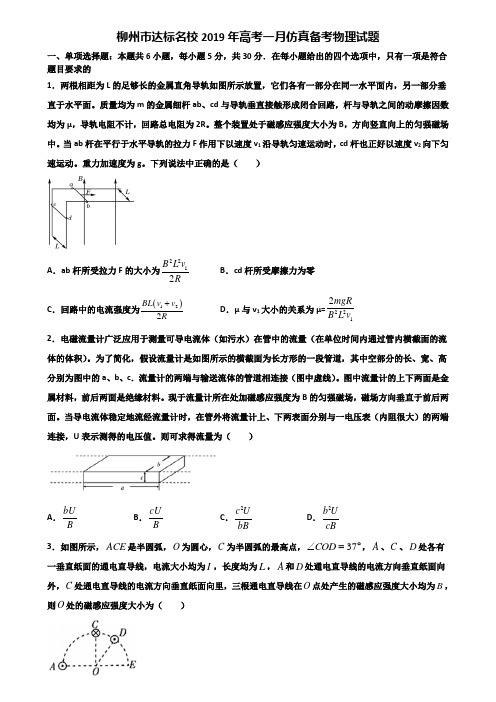 柳州市达标名校2019年高考一月仿真备考物理试题含解析