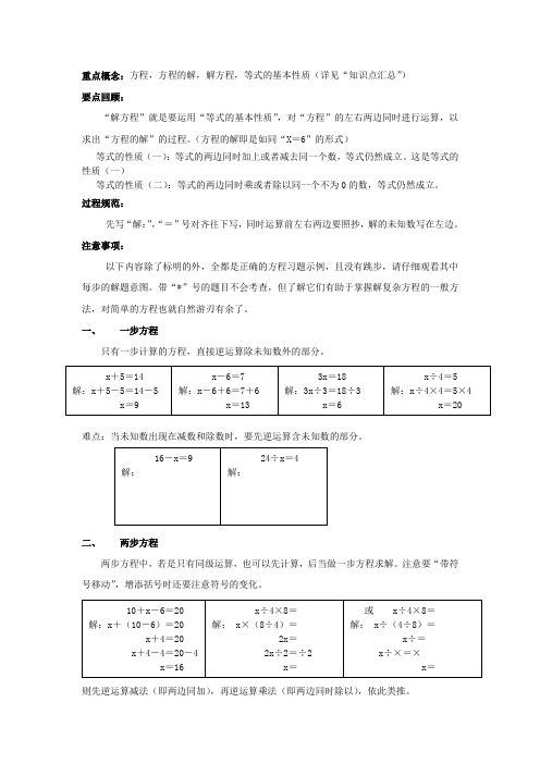 五年级上册解简易方程之方法及难点归纳