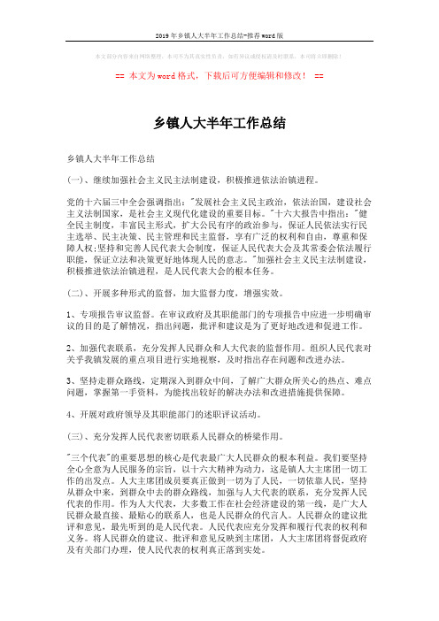 2019年乡镇人大半年工作总结-推荐word版 (2页)