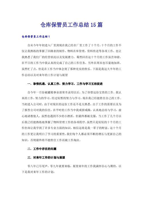 仓库保管员工作总结15篇