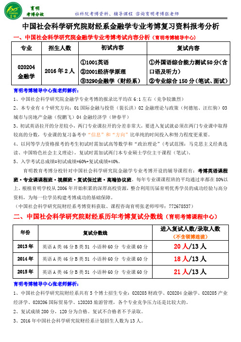 社科院财经系金融学专业考博真题复习资料-育明考研考博