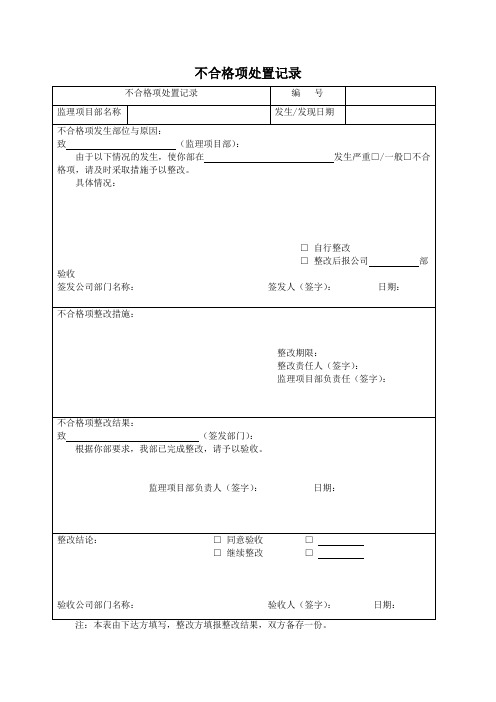 不合格项处置记录