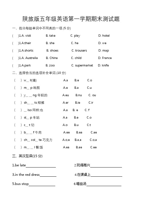 陕旅版五年级英语上册全套期末测试题 试卷10套