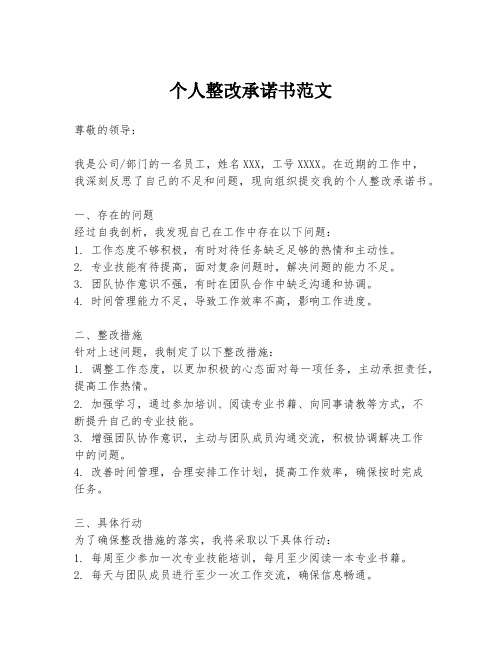 个人整改承诺书范文