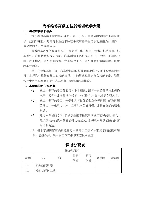 汽车维修高级工技能培训教学大纲(修改)